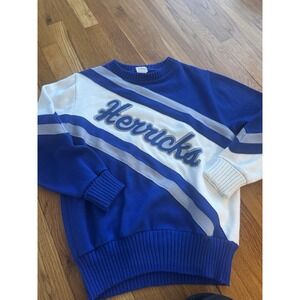 Vintage Herricks High‎ School Blue White Cheerleader Sweater Embroidered XL NY